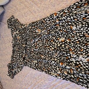 SHEIN Dalmatian Print Bardot Ruffle Trim Split Thigh Dress Black Size L NWOT